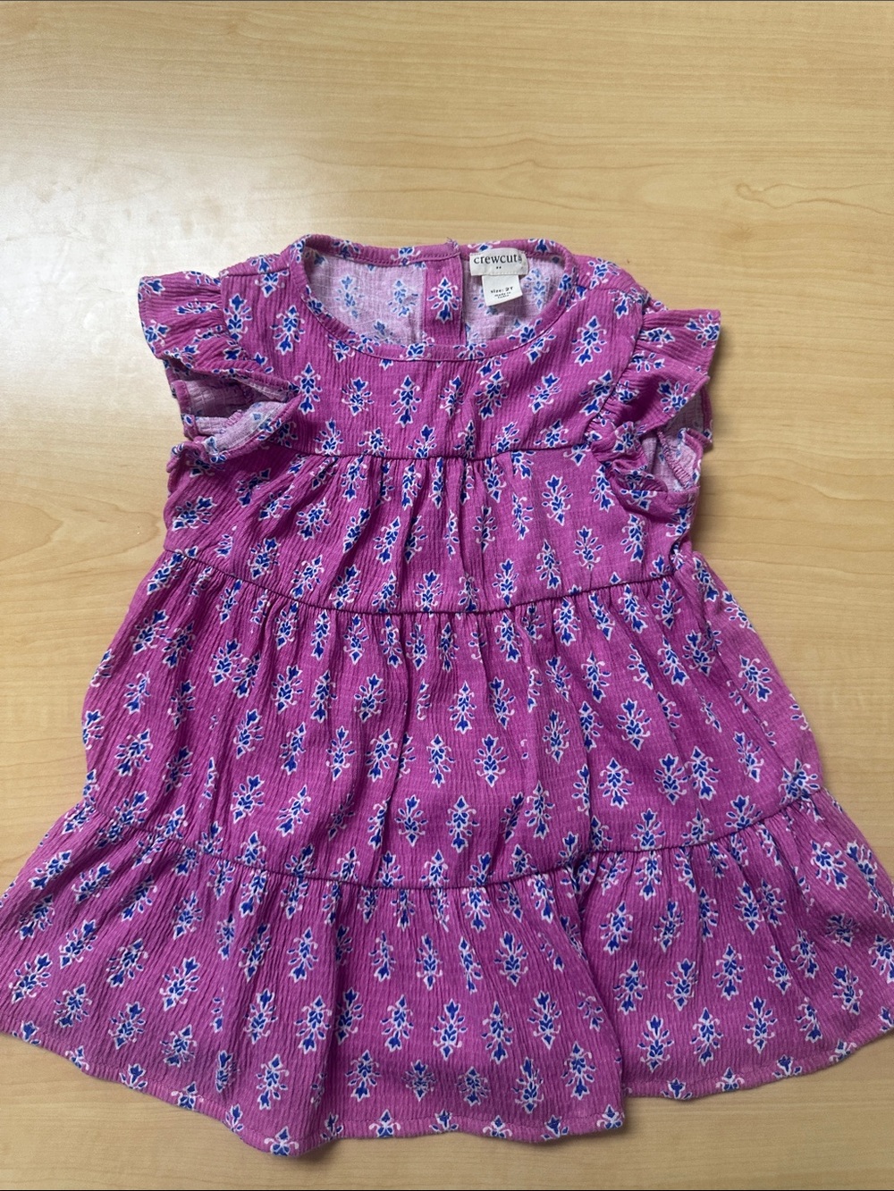 Crewcuts Magenta Floral Tiered Dress with Blue Accents